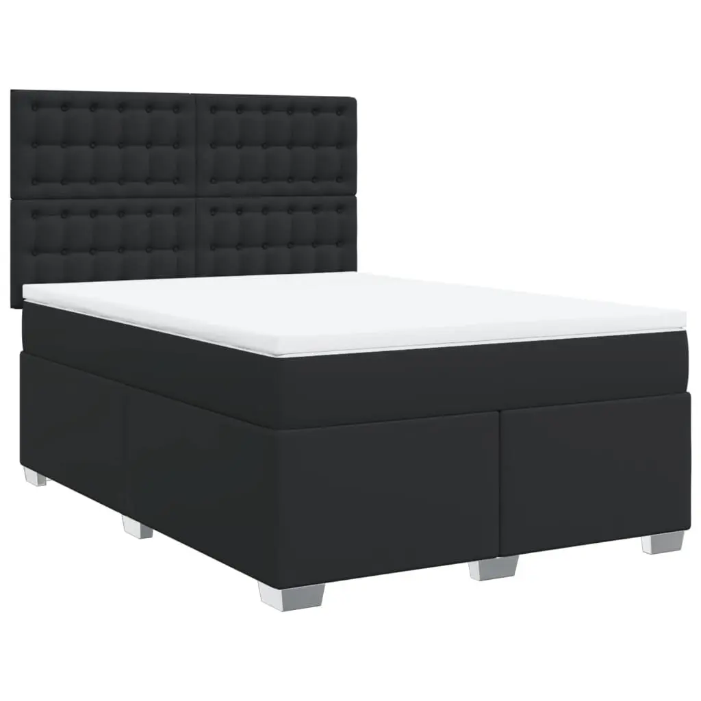 Queen Box Spring Bed Pocket Spring Mattress Height Adjustable Headboard Black Faux Leather Frame