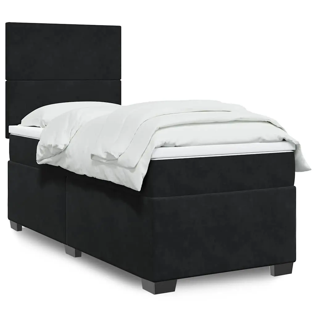 Box Spring Bed with Pocket Mattress King Single Black Velvet Adjustable