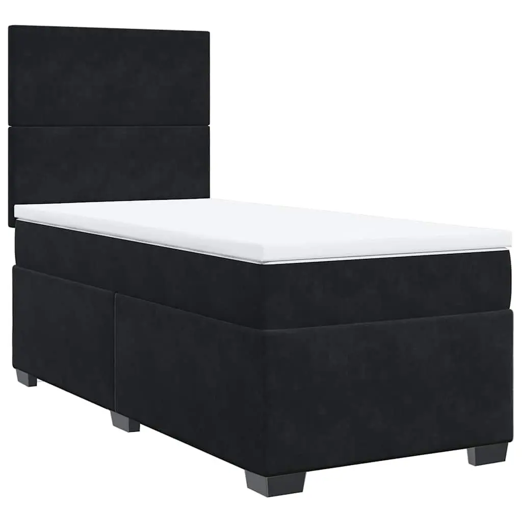 Box Spring Bed with Pocket Mattress King Single Black Velvet Adjustable