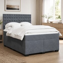 Double Box Spring Bed with Pocket Sprung Mattress Grey Velvet Adjustable