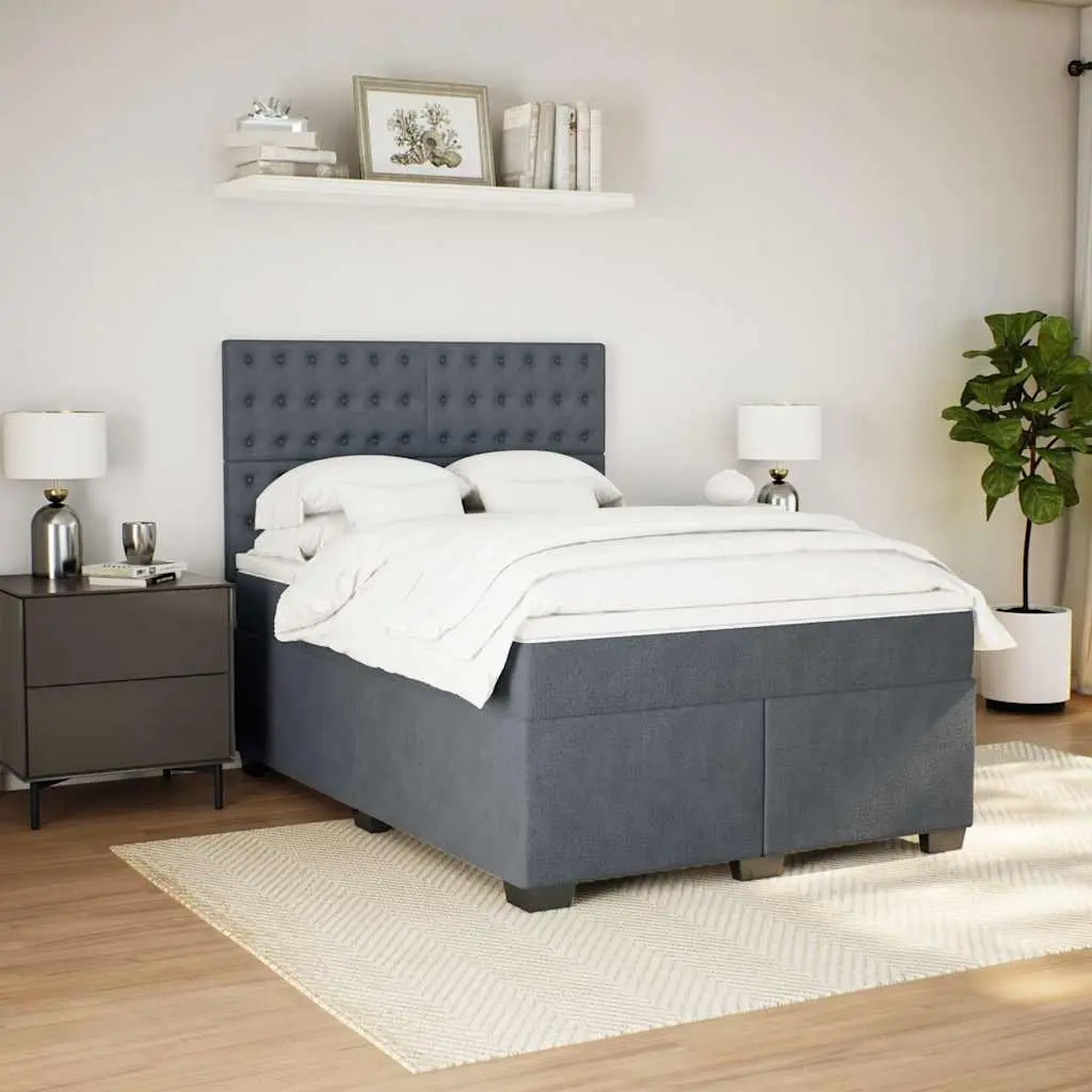 Double Box Spring Bed Pocket Sprung Mattress Grey Velvet Adjustable