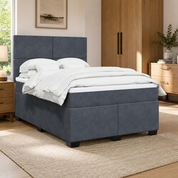 Queen Box Spring Bed with Pocket Mattress Height Adjustable Headboard Grey