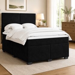 Queen Box Spring Bed with Pocket Mattress Black Velvet Adjustable Headboard