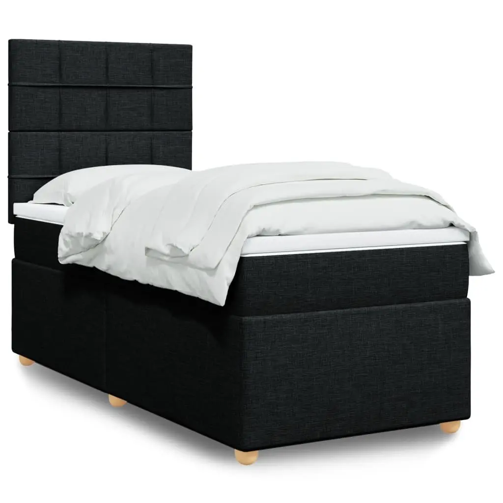 Box Spring Bed Pocket Spring Mattress King Single Black Fabric Headboard