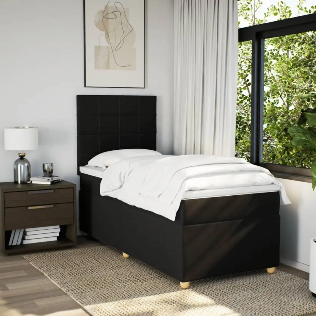 Box Spring Bed Pocket Spring Mattress King Single Black Fabric Headboard