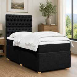 King Single Box Spring Bed with Pocket Spring Mattress Black Fabric Headboard
