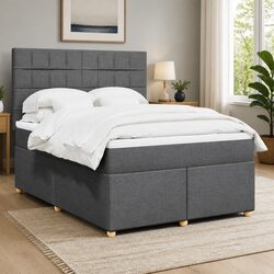 Double Box Spring Bed with Pocket Mattress Height Adjustable Headboard Grey