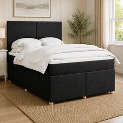 Queen Box Spring Bed with Pocket Mattress Height-Adjustable Headboard Black