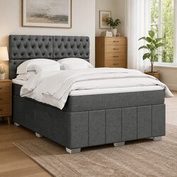 Double Box Spring Bed with Pocket Mattress Height Adjustable Headboard Grey