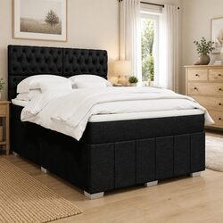 Double Box Spring Bed with Pocket Mattress Height Adjustable Headboard Black