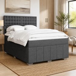 Queen Box Spring Bed with Pocket Sprung Mattress Grey Fabric Adjustable
