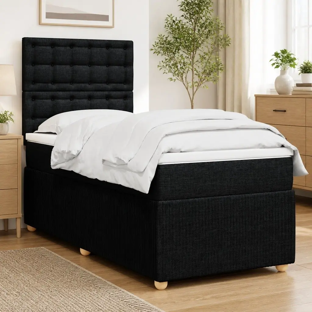 Box Spring Bed King Single Pocket Spring Mattress Adjustable Headboard Black Fabric