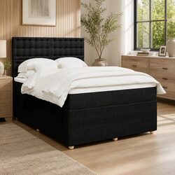 Double Box Spring Bed with Pocket Mattress Height Adjustable Headboard Black