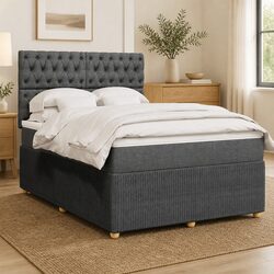Queen Box Spring Bed with Pocket Mattress Height-Adjustable Headboard Grey