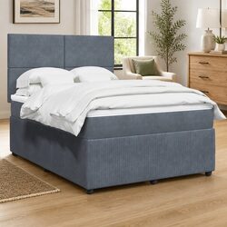 Box Spring Bed with Pocket Spring Mattress Grey Double Velvet Adjustable