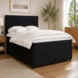 Box Spring Bed with Pocket Spring Mattress Black Double Velvet Headboard