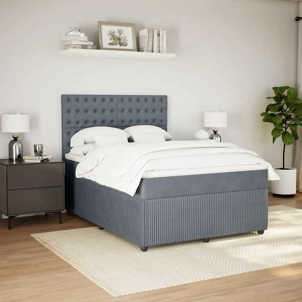 Box Spring Bed Pocket Sprung Mattress Double Grey Velvet Adjustable