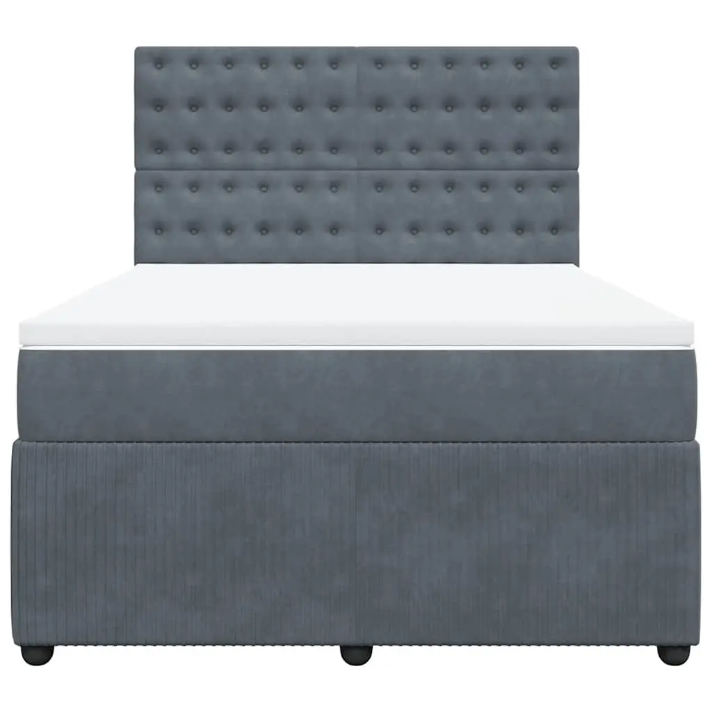 Box Spring Bed Pocket Sprung Mattress Double Grey Velvet Adjustable