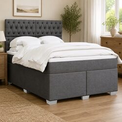 Queen Box Spring Bed with Pocket Mattress LED Lights Adjustable Headboard Grey