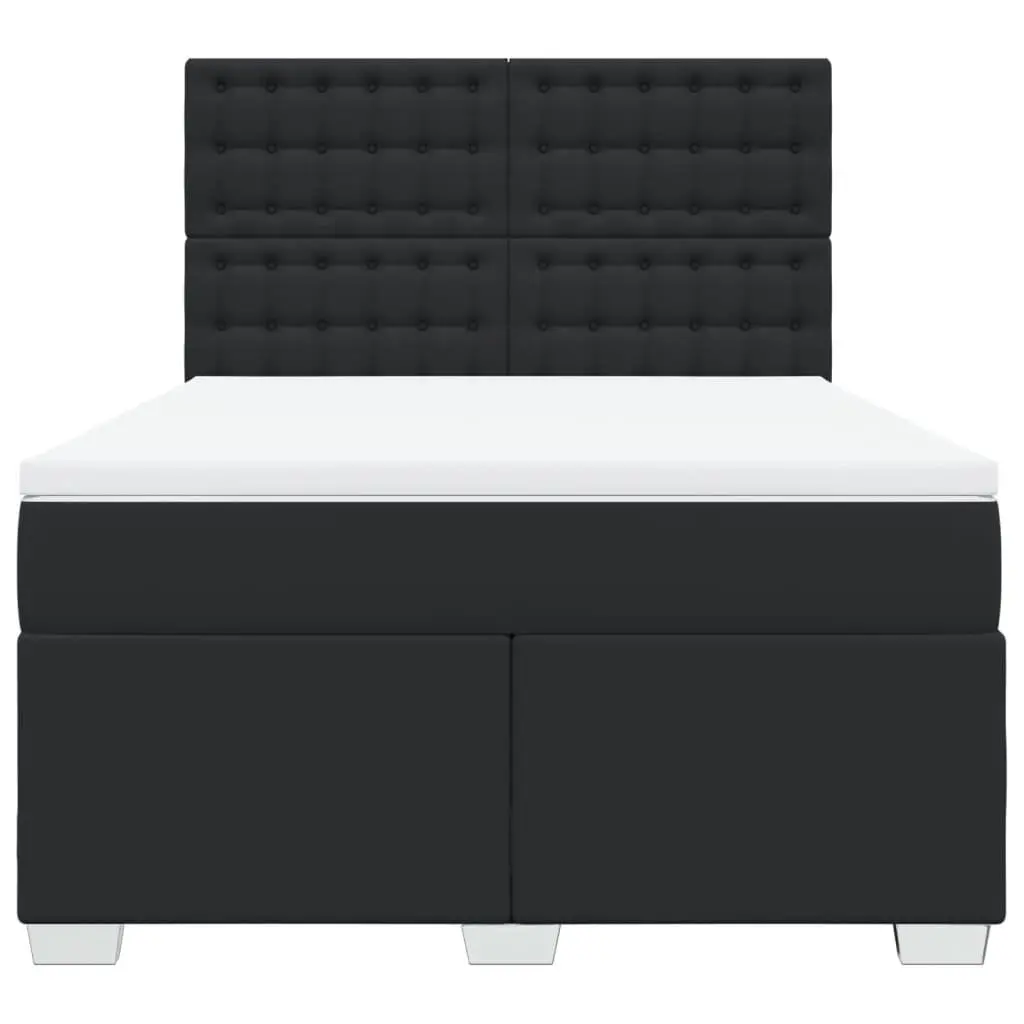Queen Box Spring Bed Pocket Spring Mattress LED Lights Adjustable Headboard Faux Leather Black