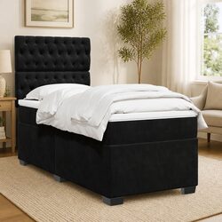 King Single Box Spring Bed with Pocket Mattress LED Lights Adjustable Headboard