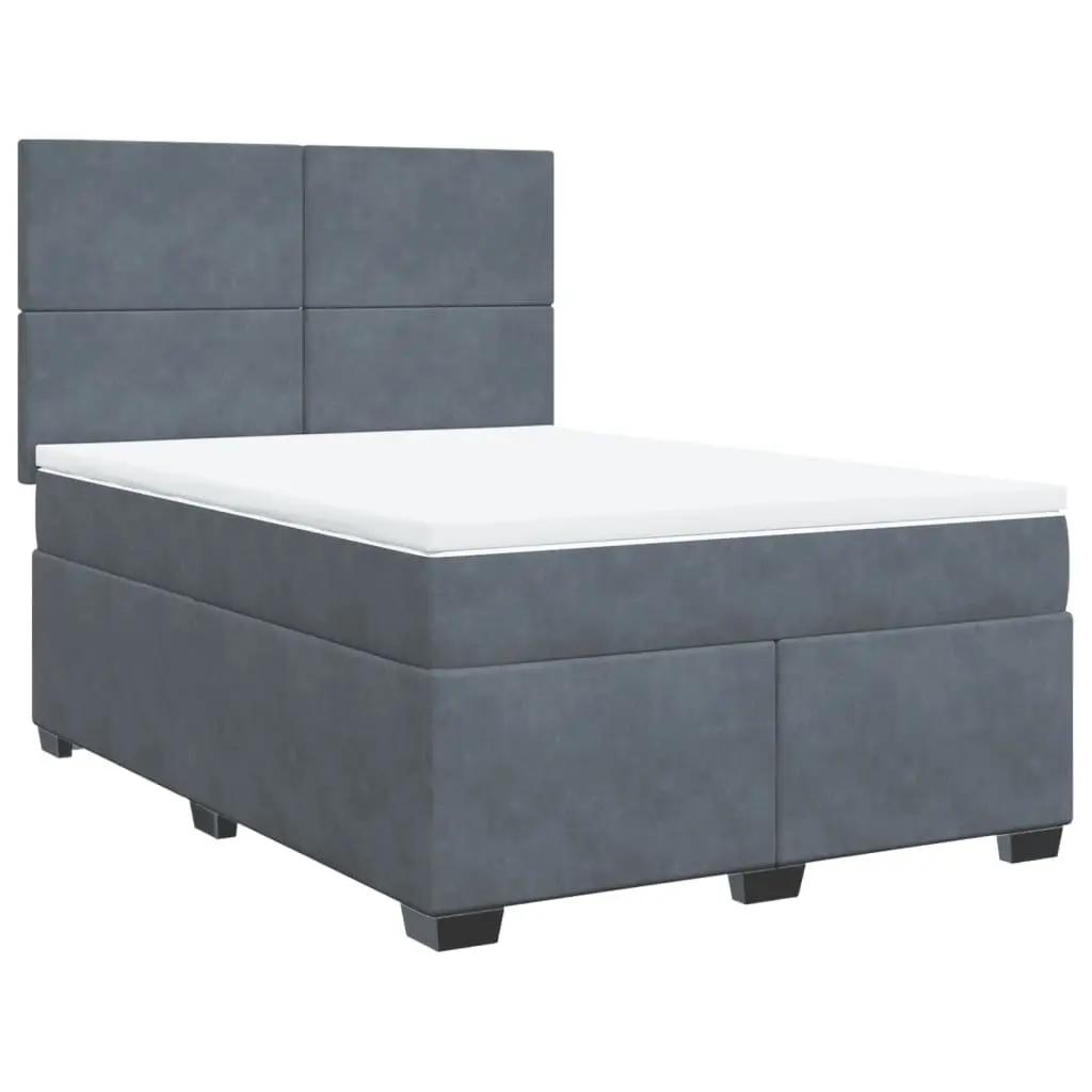 Queen Box Spring Bed with Pocket Spring Mattress LED Lights Grey Velvet