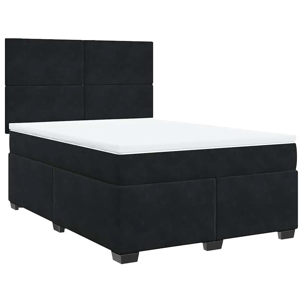 Queen Size Box Spring Bed with Mattress Black Velvet Frame LED Headboard