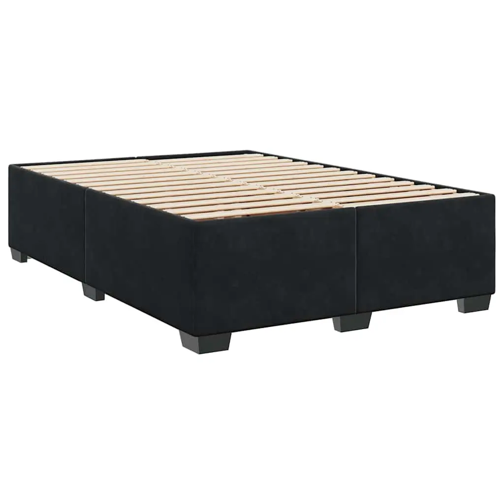 Queen Size Box Spring Bed Velvet Fabric Pocket Spring Mattress Adjustable Headboard LED Lights