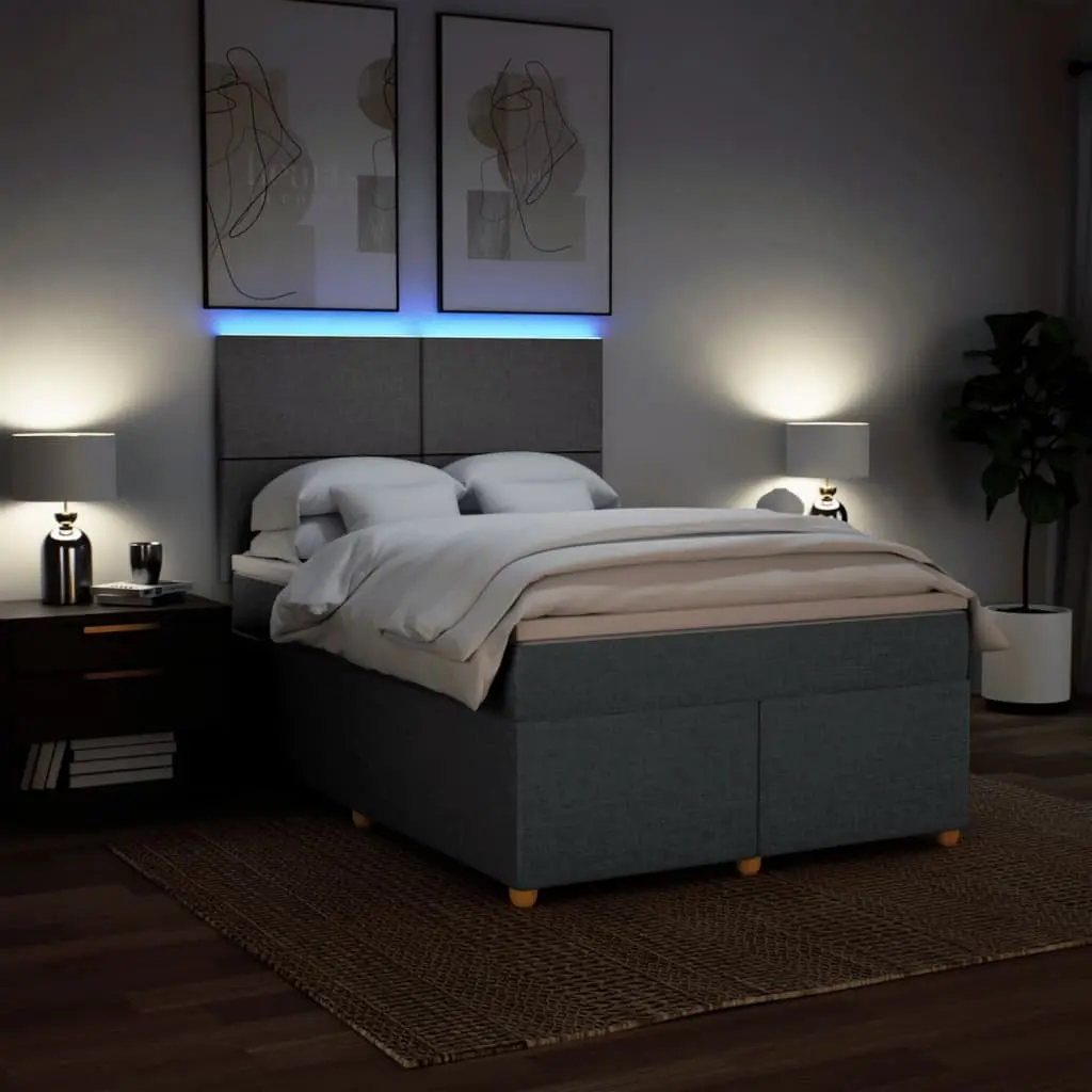 Queen Box Spring Bed Pocket Spring Mattress LED Lights Adjustable Headboard Grey