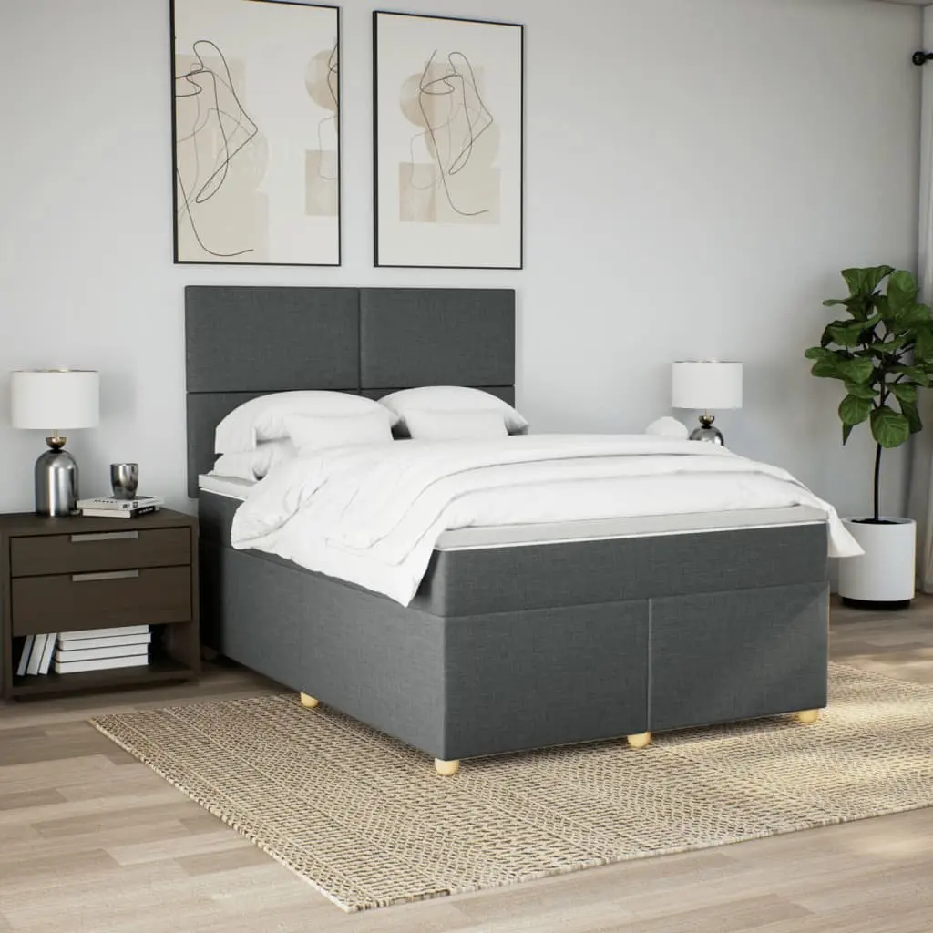 Queen Box Spring Bed Pocket Spring Mattress LED Lights Adjustable Headboard Grey