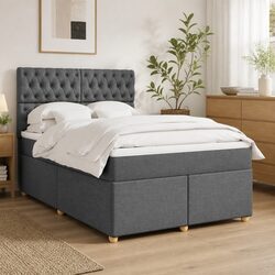 Queen Box Spring Bed with Pocket Mattress LED Lights Adjustable Headboard Grey