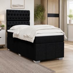 Box Spring Bed with Pocket Mattress King Single Black LED Lights Adjustable