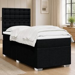 Box Spring Bed with Pocket Mattress Black King Single Adjustable Headboard LED