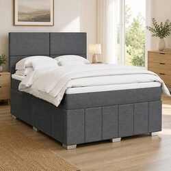 Queen Box Spring Bed with Pocket Spring Mattress LED Lights Grey Fabric