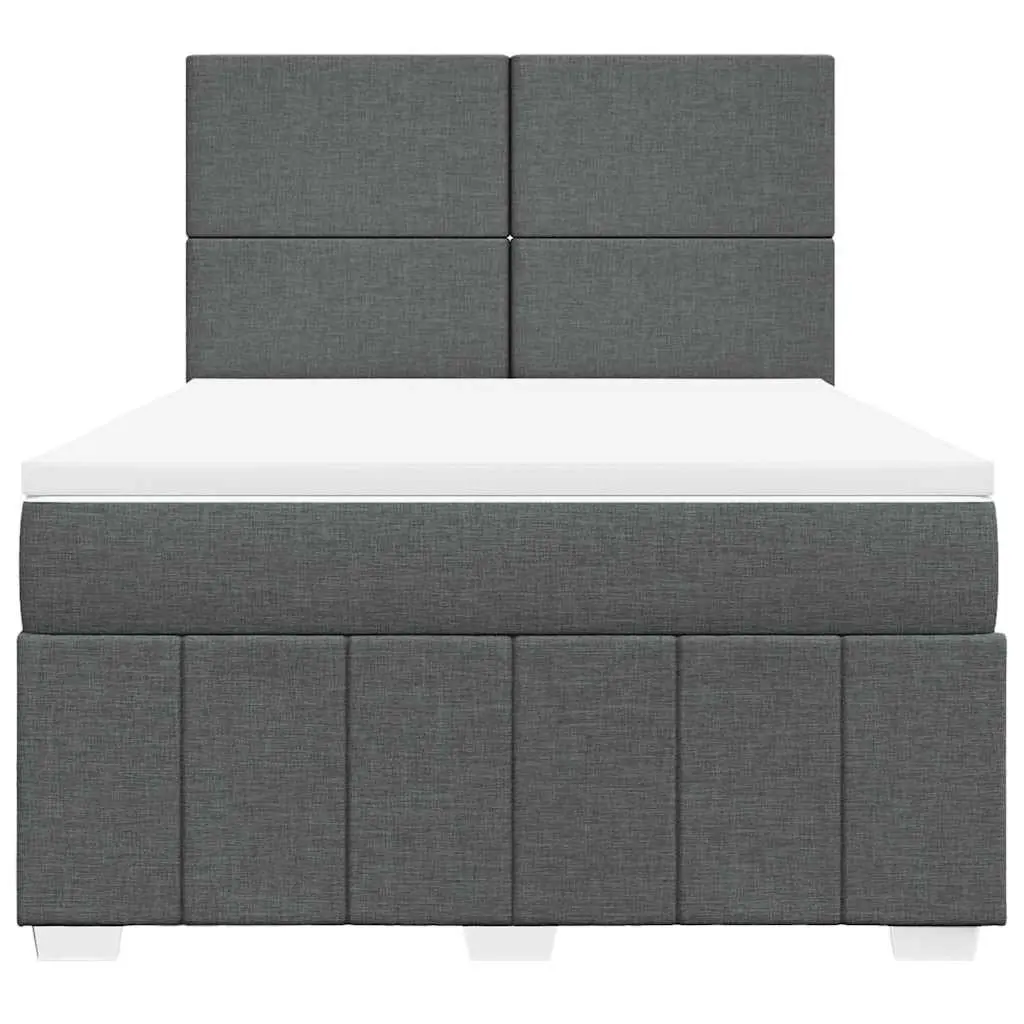 Queen Box Spring Bed Pocket Spring Mattress Adjustable Headboard LED Lights Grey Fabric