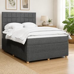Queen Box Spring Bed with Pocket Mattress LED Lights Adjustable Headboard Grey