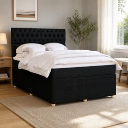 Queen Box Spring Bed with Pocket Mattress LED Lights Adjustable Headboard Black