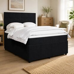 Box Spring Bed with Pocket Mattress LED Lights Adjustable Headboard Double