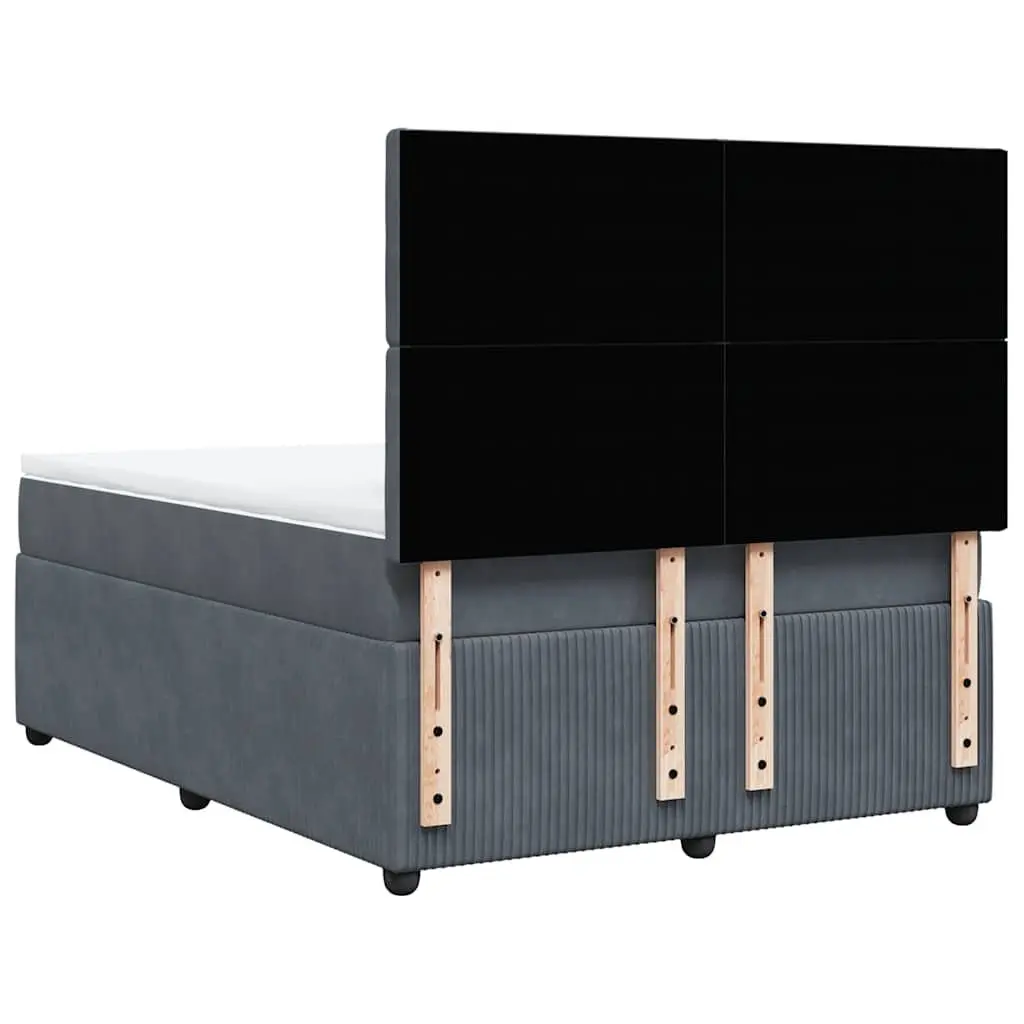 Queen Box Spring Bed Frame with Pocket Spring Mattress Dark Grey Velvet LED Headboard