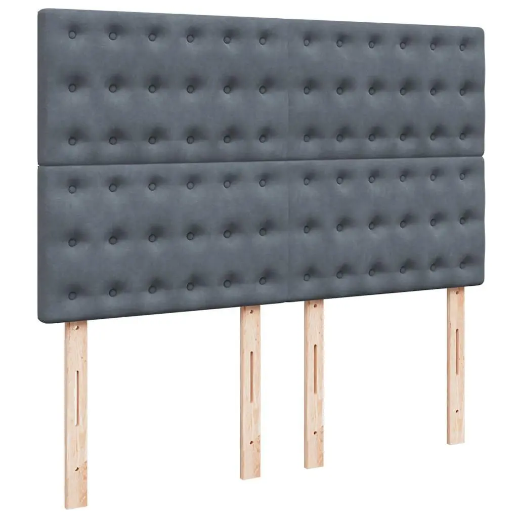 Queen Box Spring Bed Frame with Pocket Spring Mattress Dark Grey Velvet LED Headboard