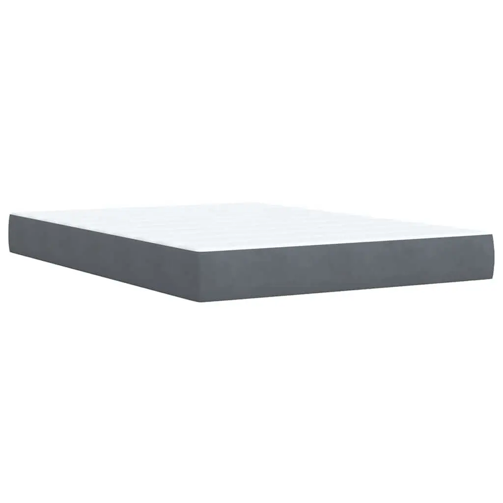 Queen Box Spring Bed Frame with Pocket Spring Mattress Dark Grey Velvet LED Headboard