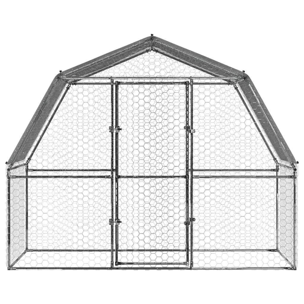 Chicken Cage Outdoor Enclosure with Roof and Door for Hens Ducks Small Animals Silver Galvanised Steel