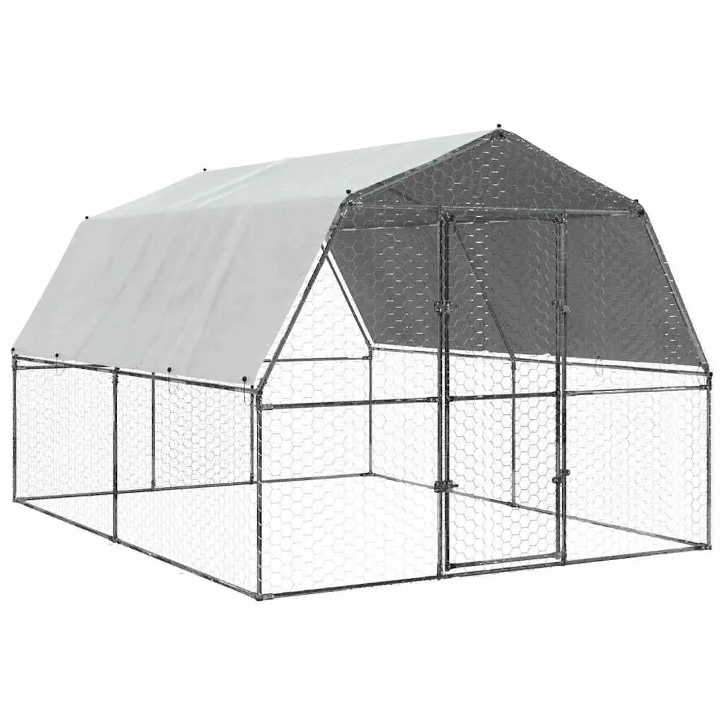 Chicken Cage Outdoor Enclosure Galvanised Steel with Roof and Door for Small Animals Silver