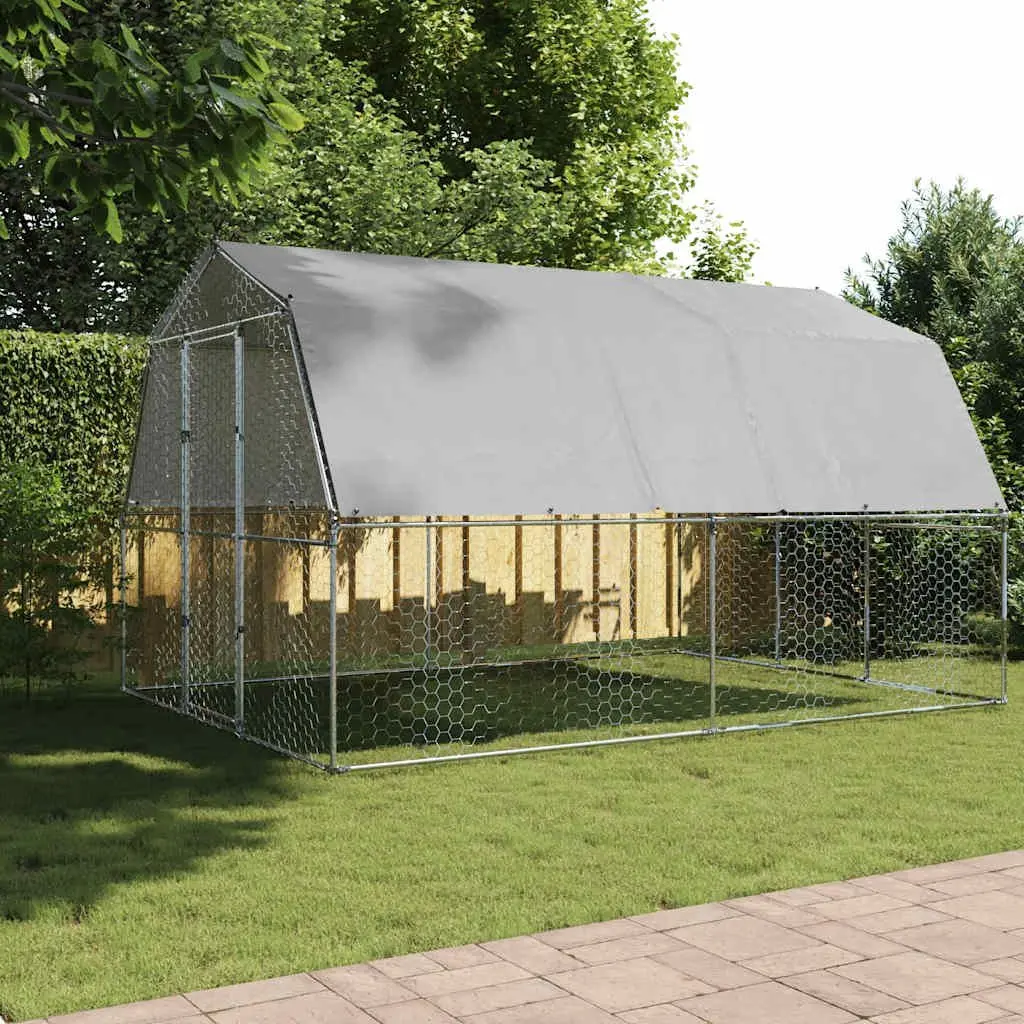 Chicken Cage Outdoor Enclosure Galvanised Steel with Roof and Door for Small Animals Silver