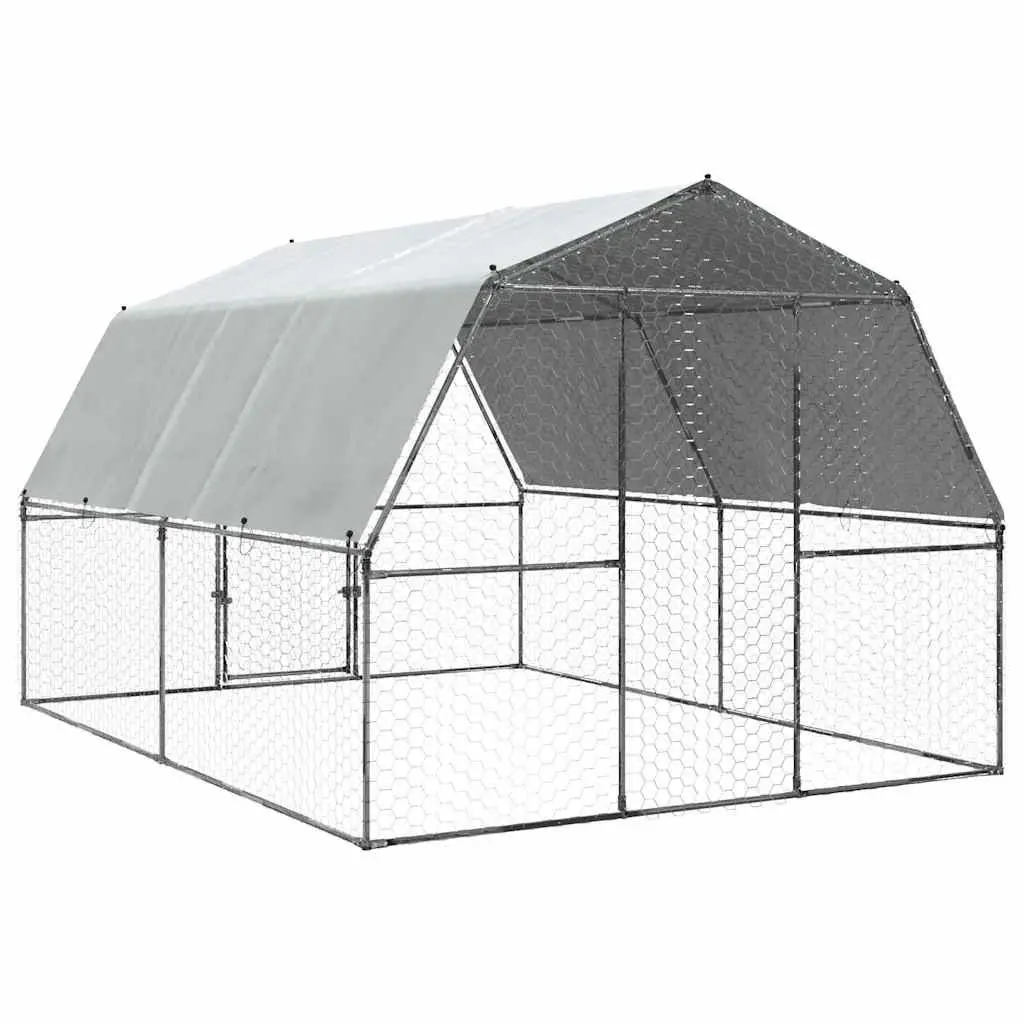 Chicken Cage Outdoor Enclosure Galvanised Steel with Roof and Door for Small Animals Silver