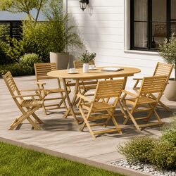 Outdoor Garden Dining Set 7 Piece Patio Furniture Brown Foldable Acacia