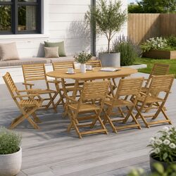 Outdoor Dining Set 9 Piece Garden Furniture Solid Wood Acacia Patio Table Chairs