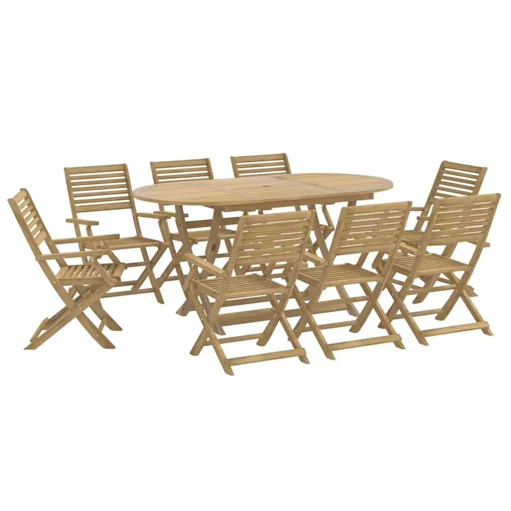 Outdoor Dining Set 9 Piece Solid Acacia Wood Garden Furniture Patio Table Chairs Brown