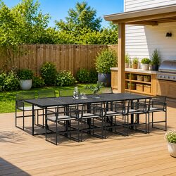Outdoor Dining Set 11 Piece Garden Furniture Black PE Rattan Table Chairs