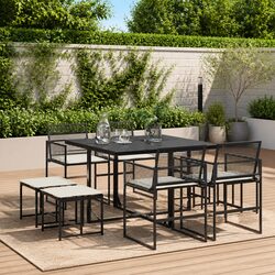 Outdoor Garden Dining Set 9 Piece Black Poly Rattan Table Chairs Cushions Patio
